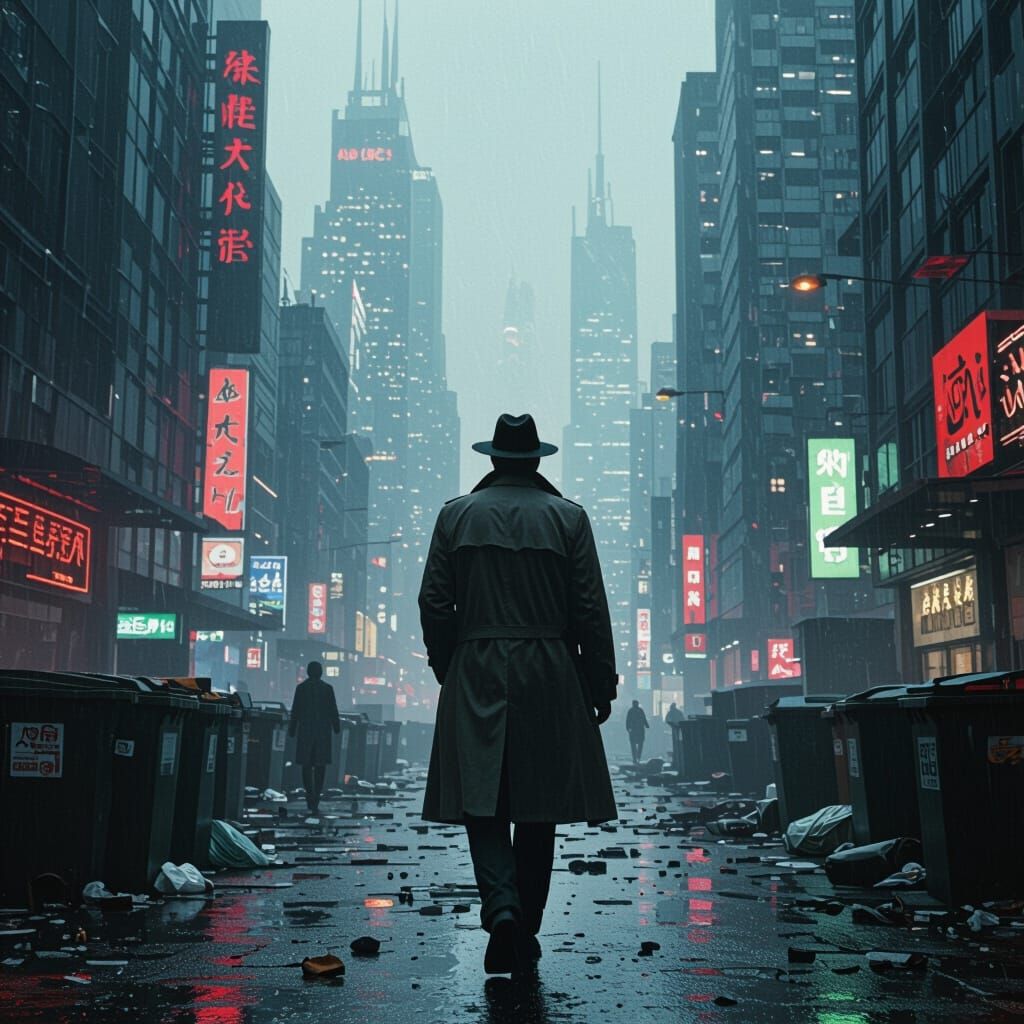 Dystopian Metropolis: Man in Trilby Hat