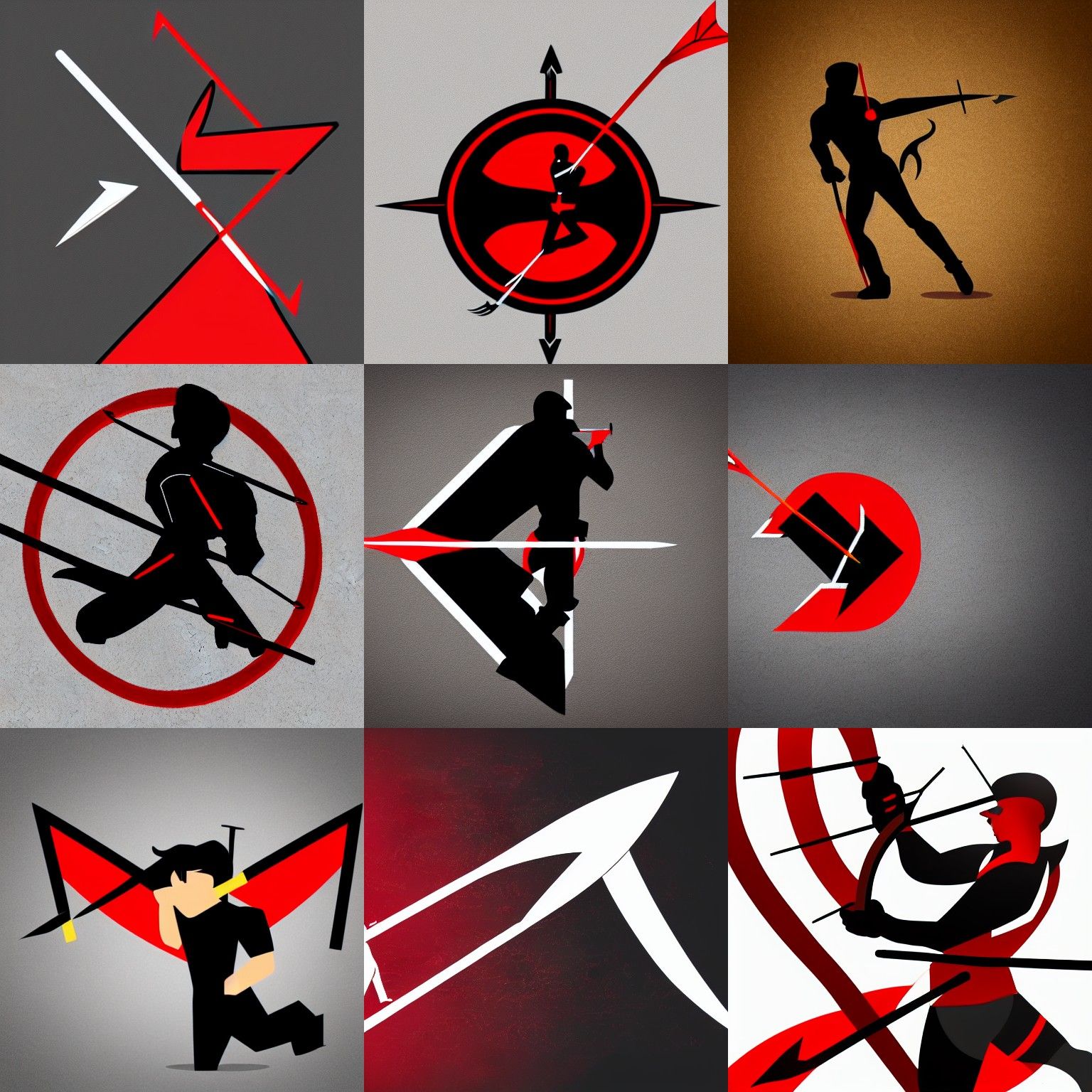 Minimalist Logo of Fantasy Archer in Black and Red