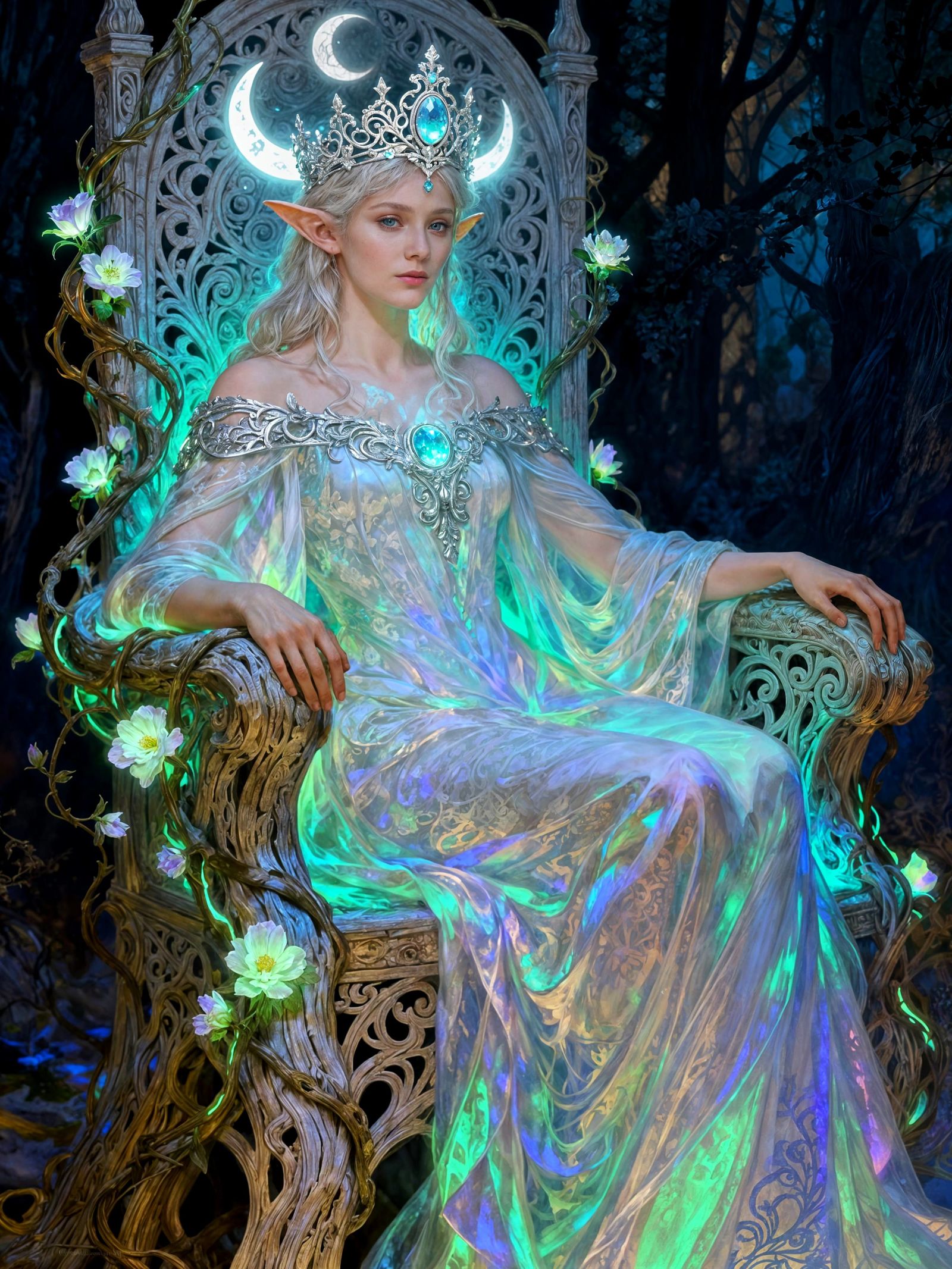 Ethereal Elven Queen on Luminous Throne