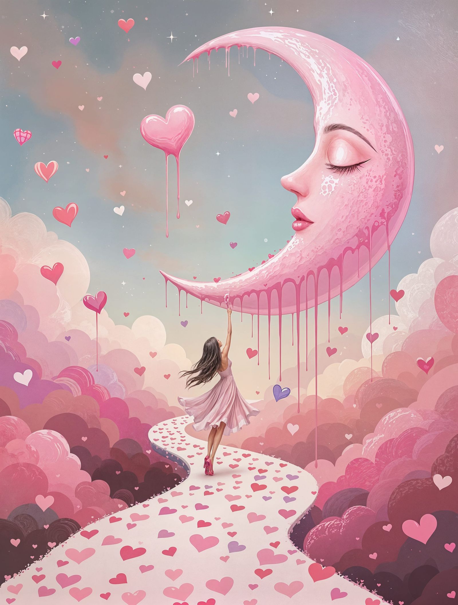 Surreal Impressionist Painting of Moon Goddess in Dreamlike ...