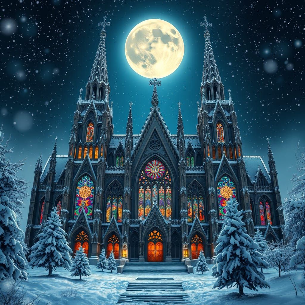Majestic Gothic Castle Under Starry Winter Night