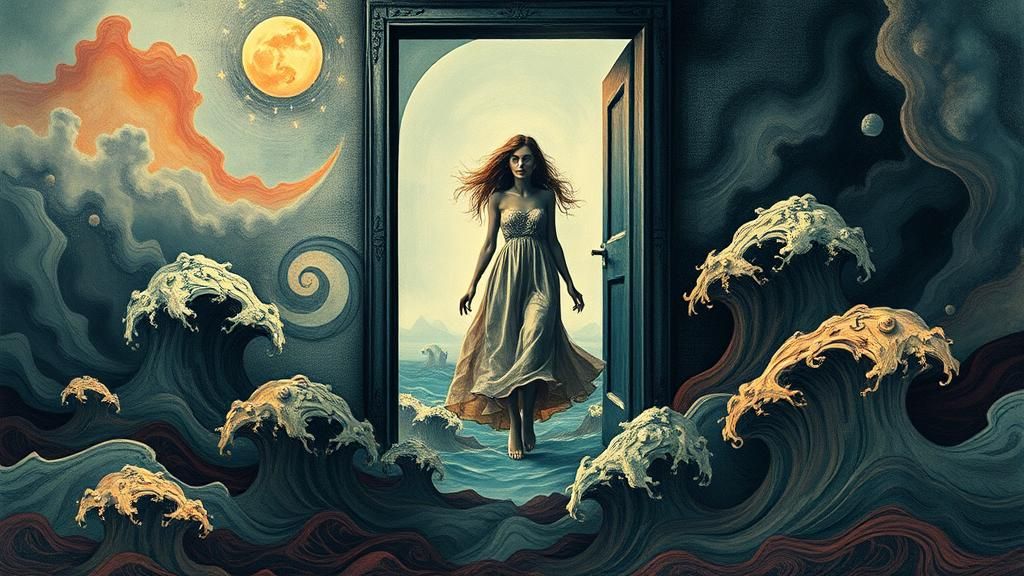 Surreal Sleepwalker in Dreamlike Biomorphic Landscape