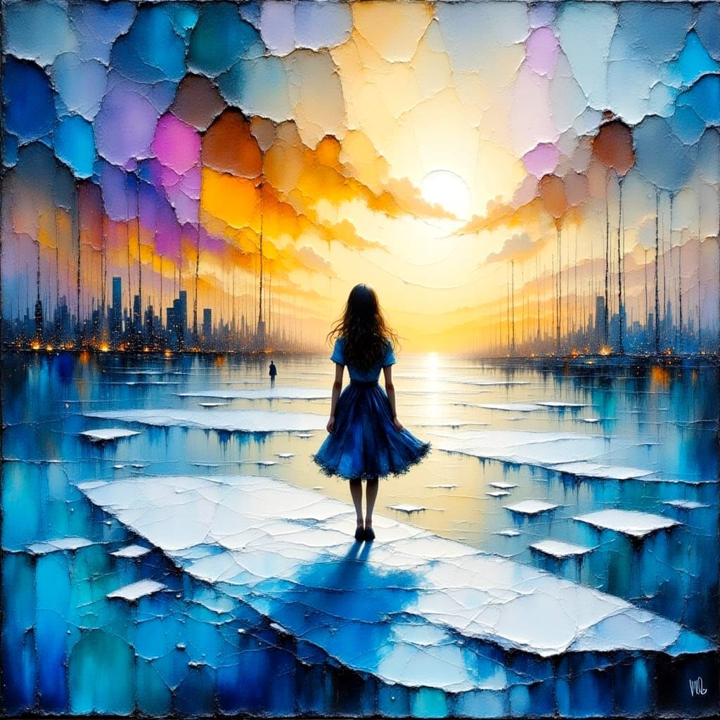 Rock Star on Thin Ice in Vibrant Oil Painting