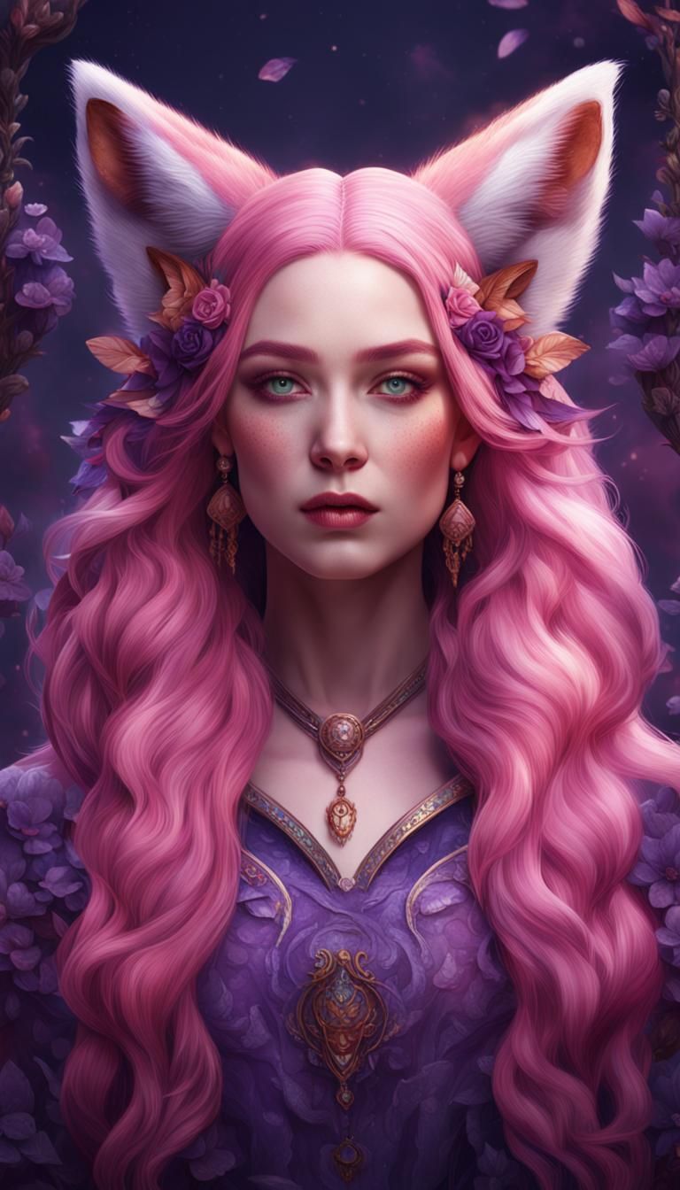 Fox-Eared Woman in Purple Armor: Fantasy Portrait