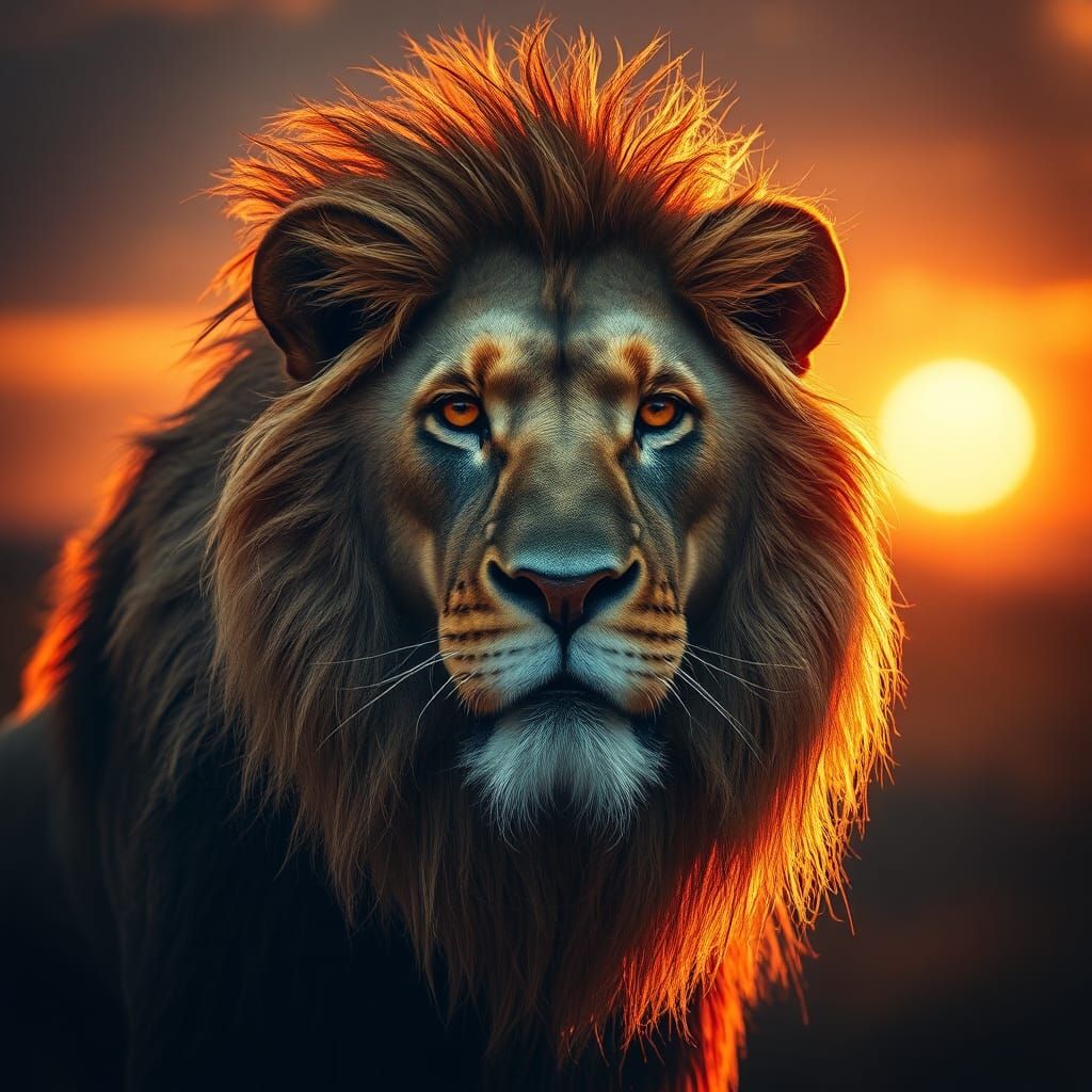 Majestic Lion in Golden Light: Hyperrealistic Rendering
