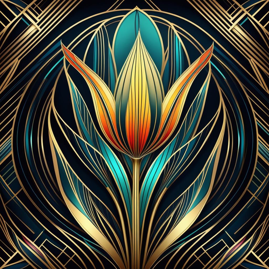 Radiant Tulip in Art Deco Style with Geometric Patterns