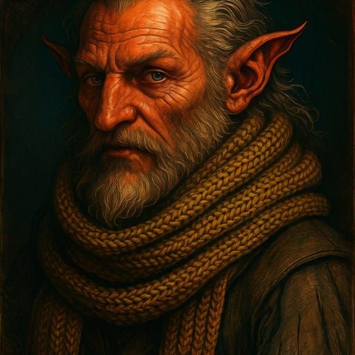 Grizzled Tiefling Magic-User in Dramatic Light