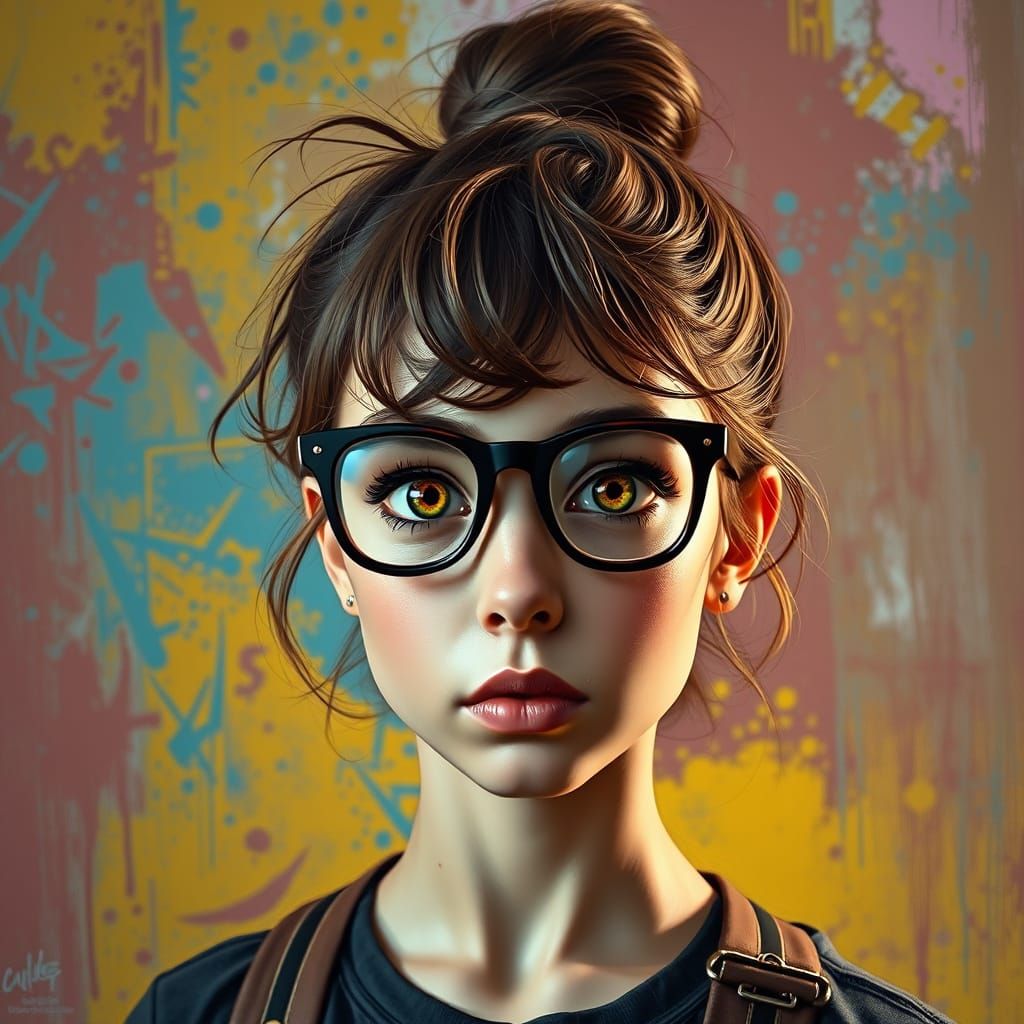 Hyperrealistic Portrait of Girl with Spectacles, "O" Face