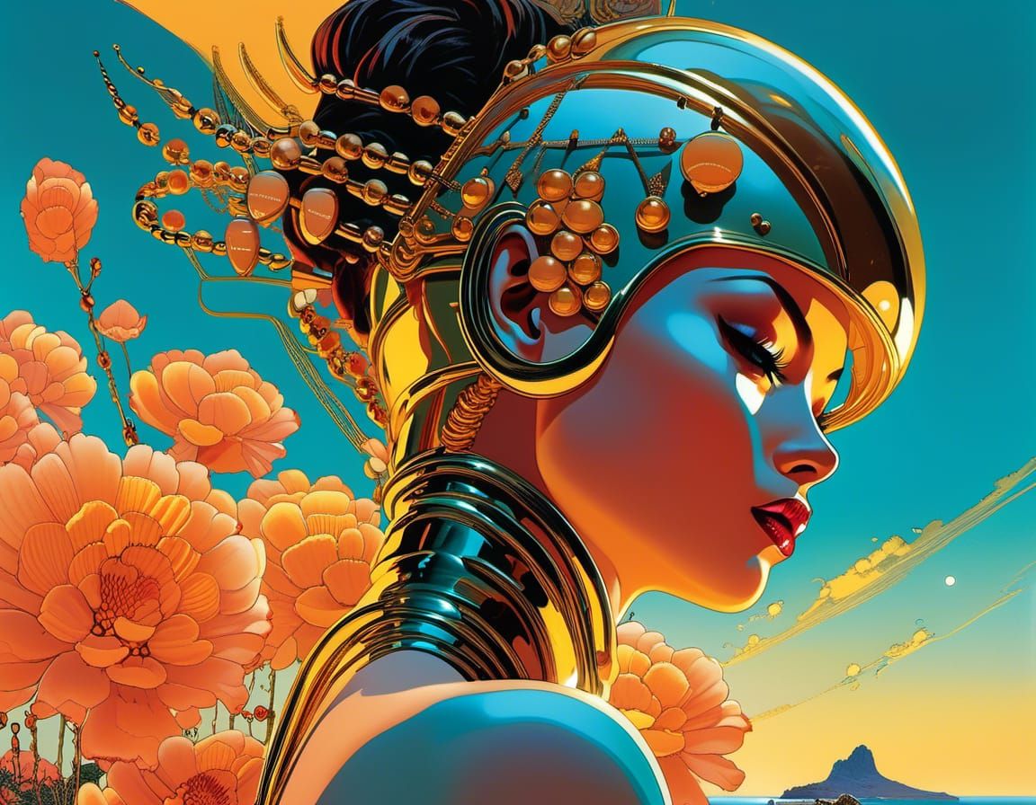 Seductive Cyber Barmaid in Retro Pin-Up Style