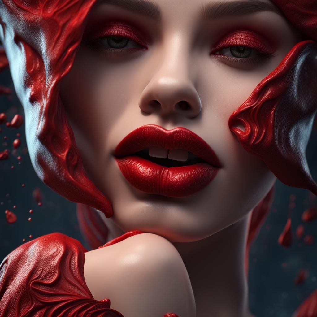Red Lipstick on Full Lips in Detailed Matte Painting