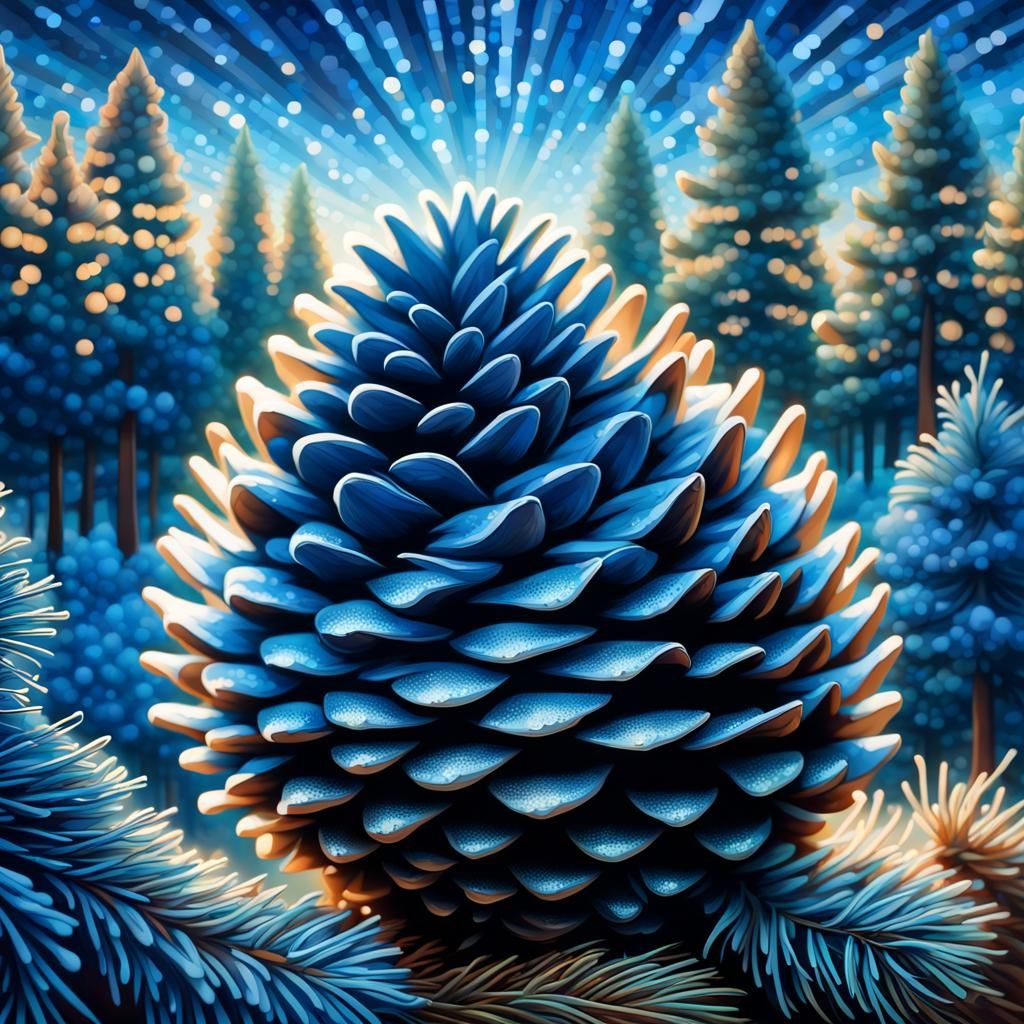 Detailed Pine Cone in Ponderosa Forest, Blue Gradient