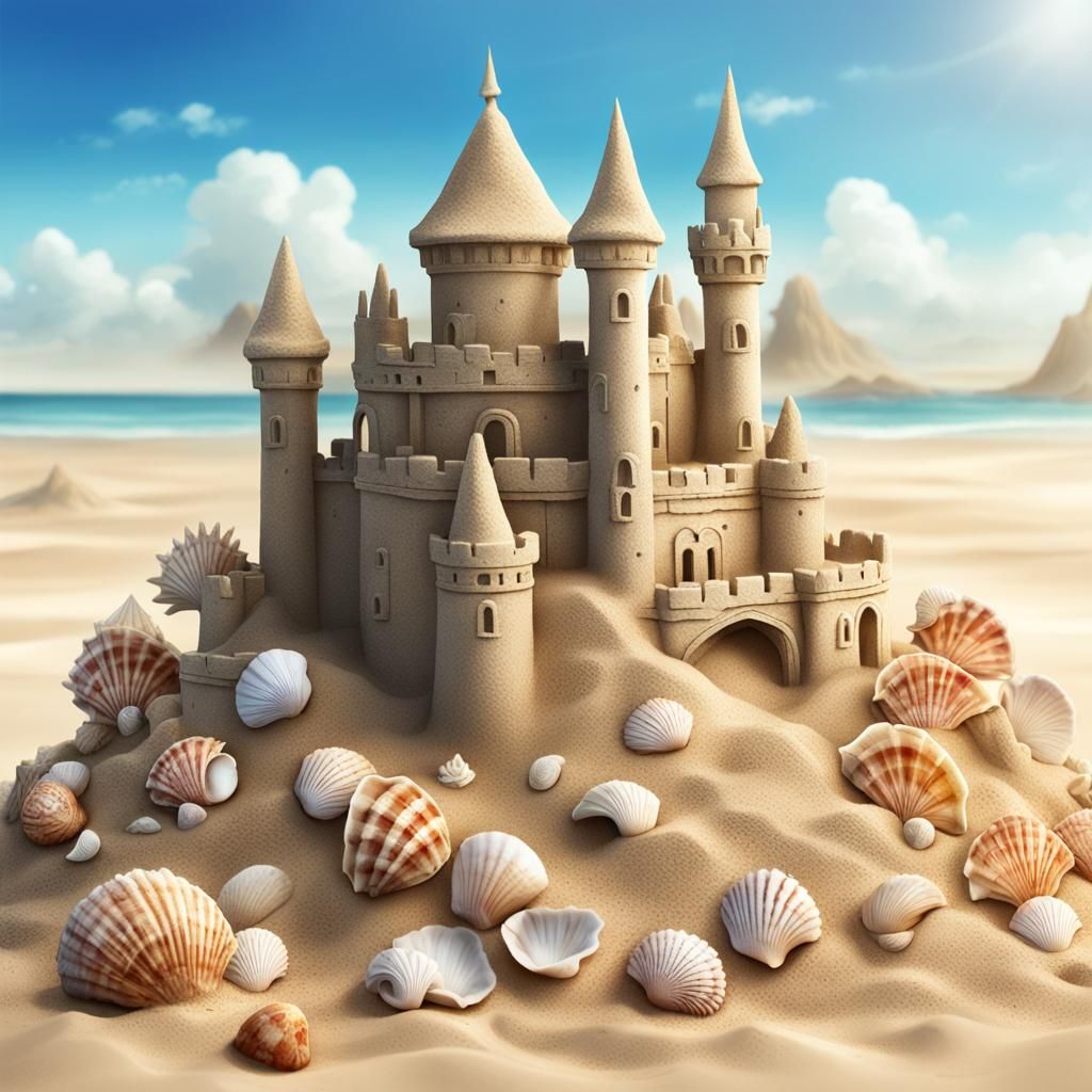 Detailed Seashell Sandcastle in Anime Style