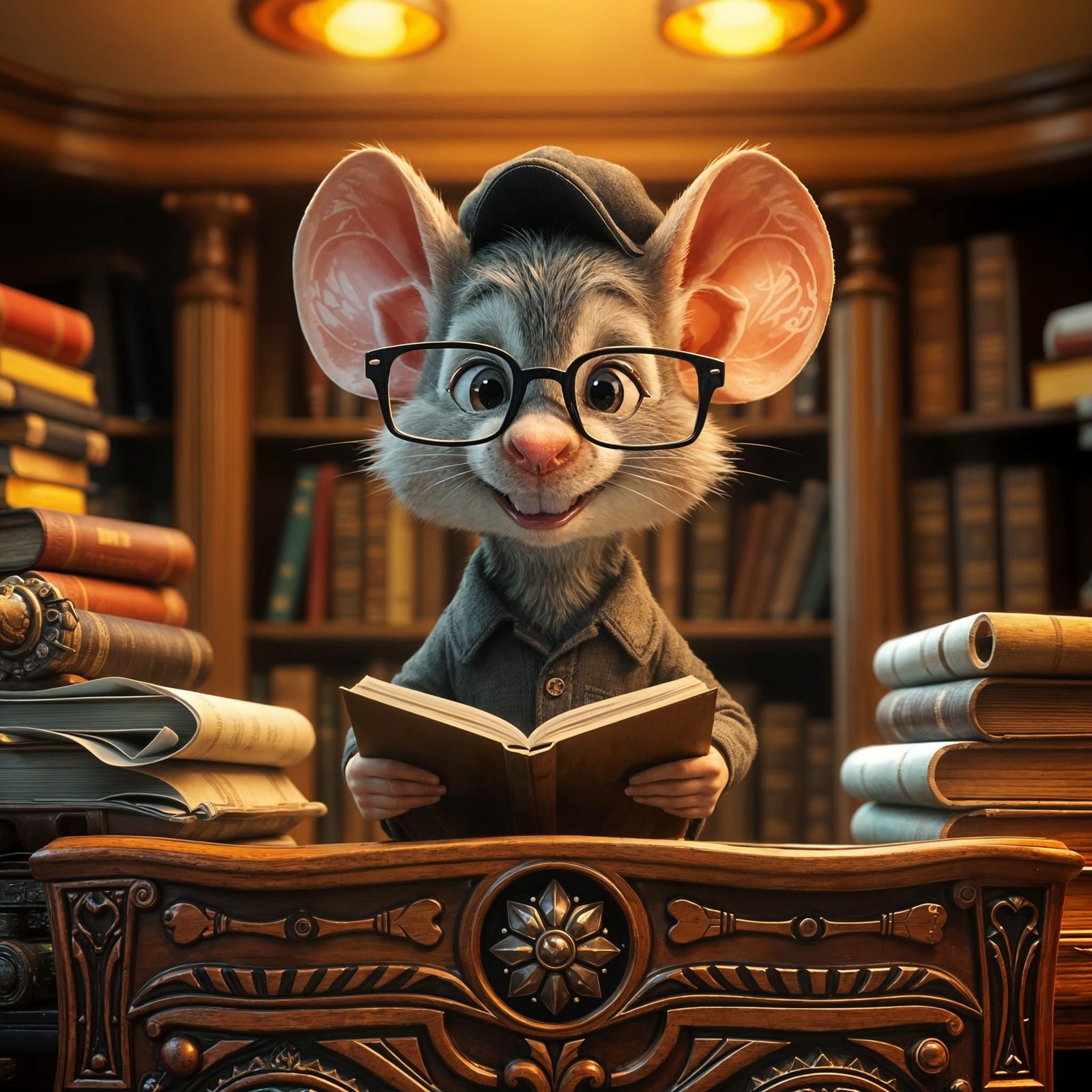 Mouse in Tiny Librarian Attire as Unreal Engine Art