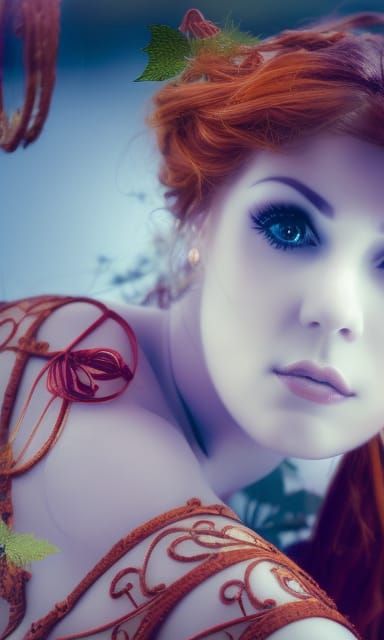 Pre-Raphaelite Woman Portrait in Gothic Art Nouveau Style