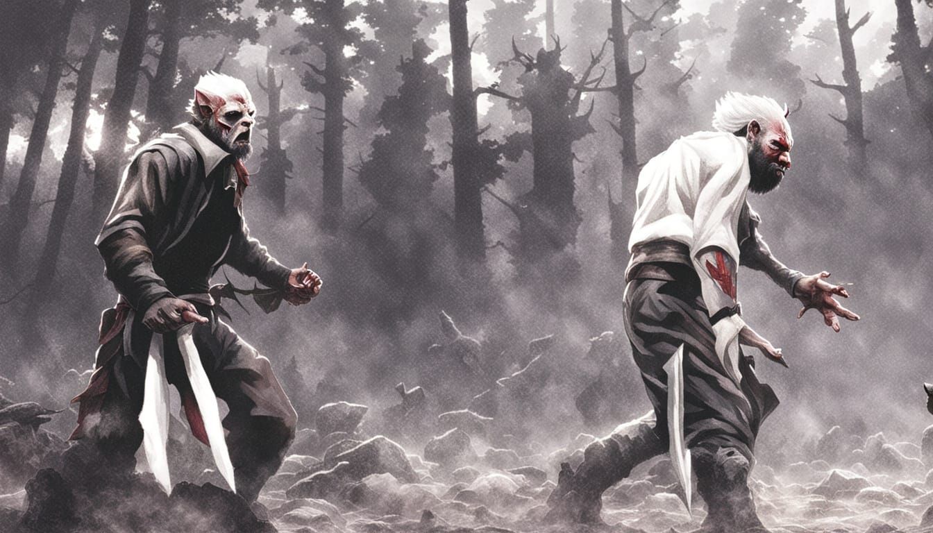 Satan and Pig in Forest, Dark Fantasy Art