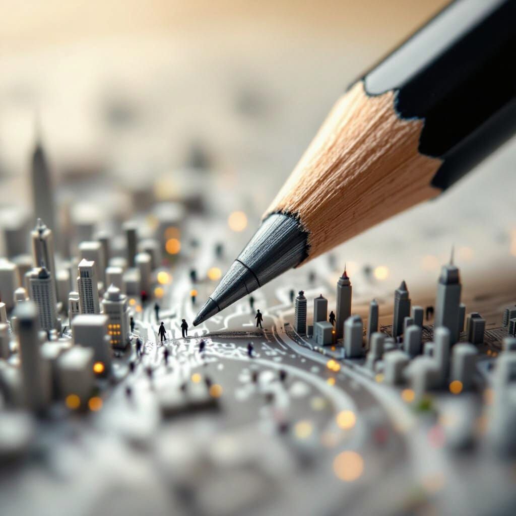 Graphite Pencil Tip Holds Miniature Cityscape