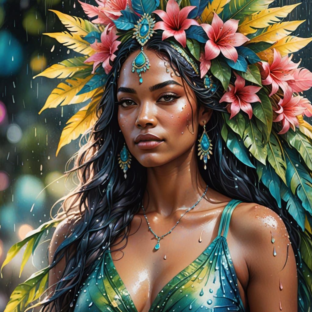 Vibrant Carnival-Inspired Watercolor Art of a Brazilian Godd...