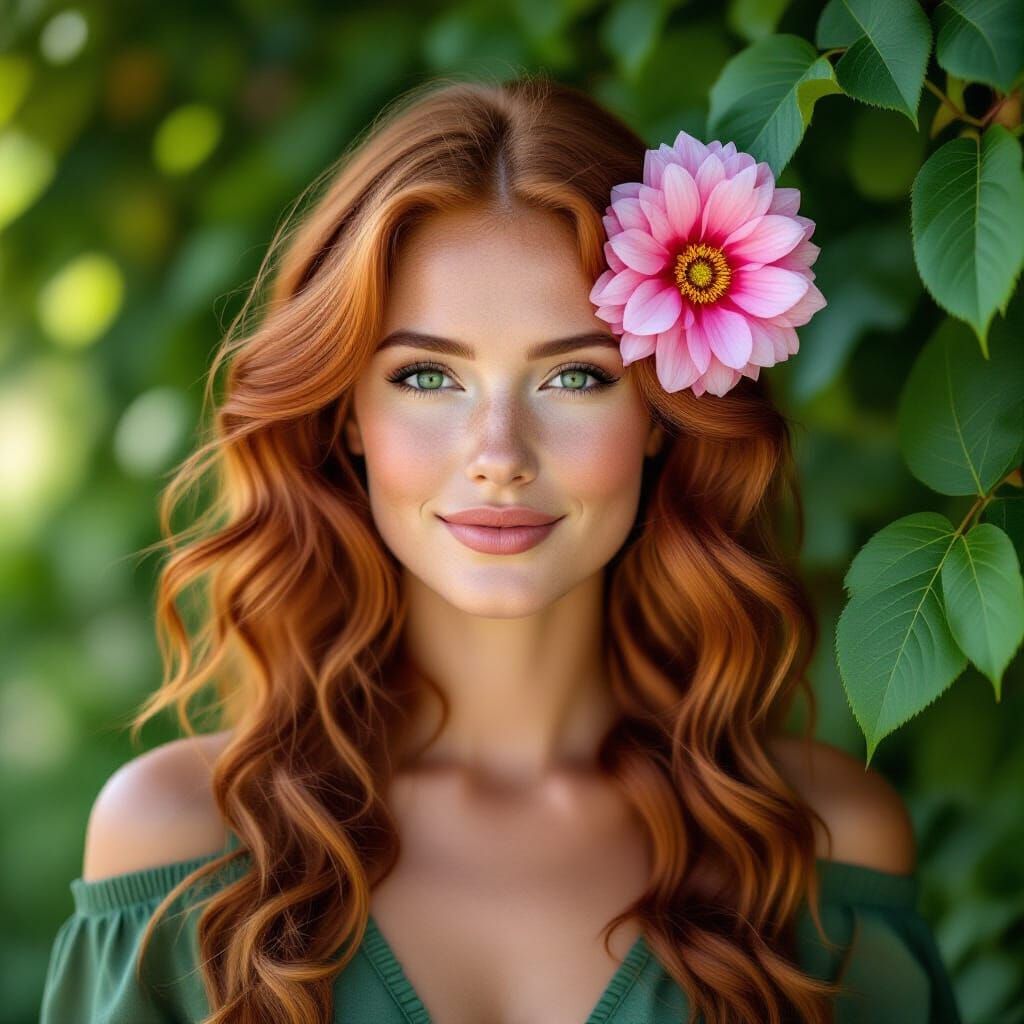 Young Redhead with Flower in Hair
