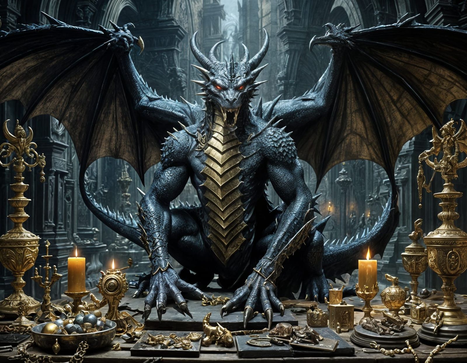 Sinister Dragon on Gold Hoard: Fantasycore Horror