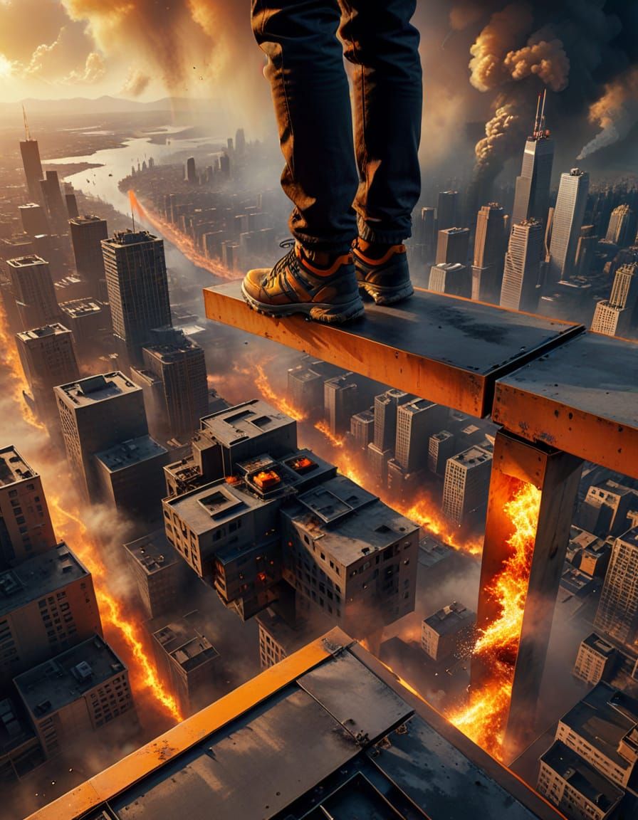 Futuristic City Ablaze: 3D Photorealistic Vertigo