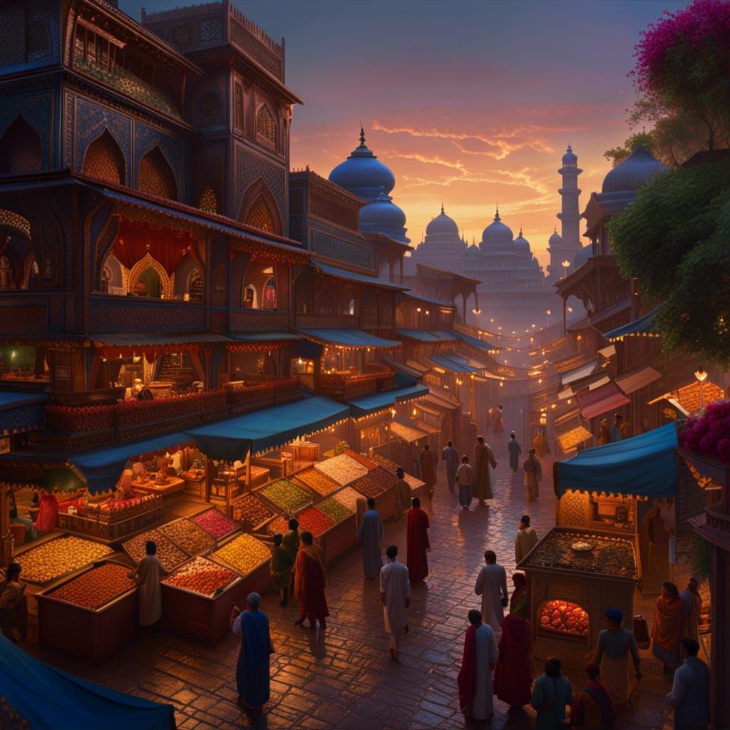 Indian City Marketplace in Miniature Style