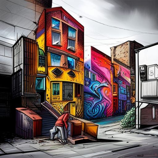 Robot World in Graffiti Splash Art Style