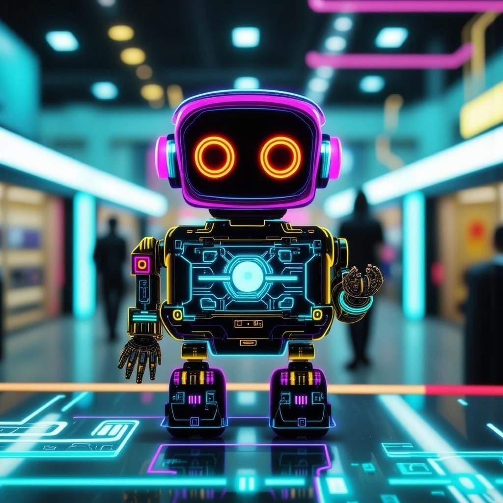 Futuristic LLM Robot Agent with Screen in Retail Display