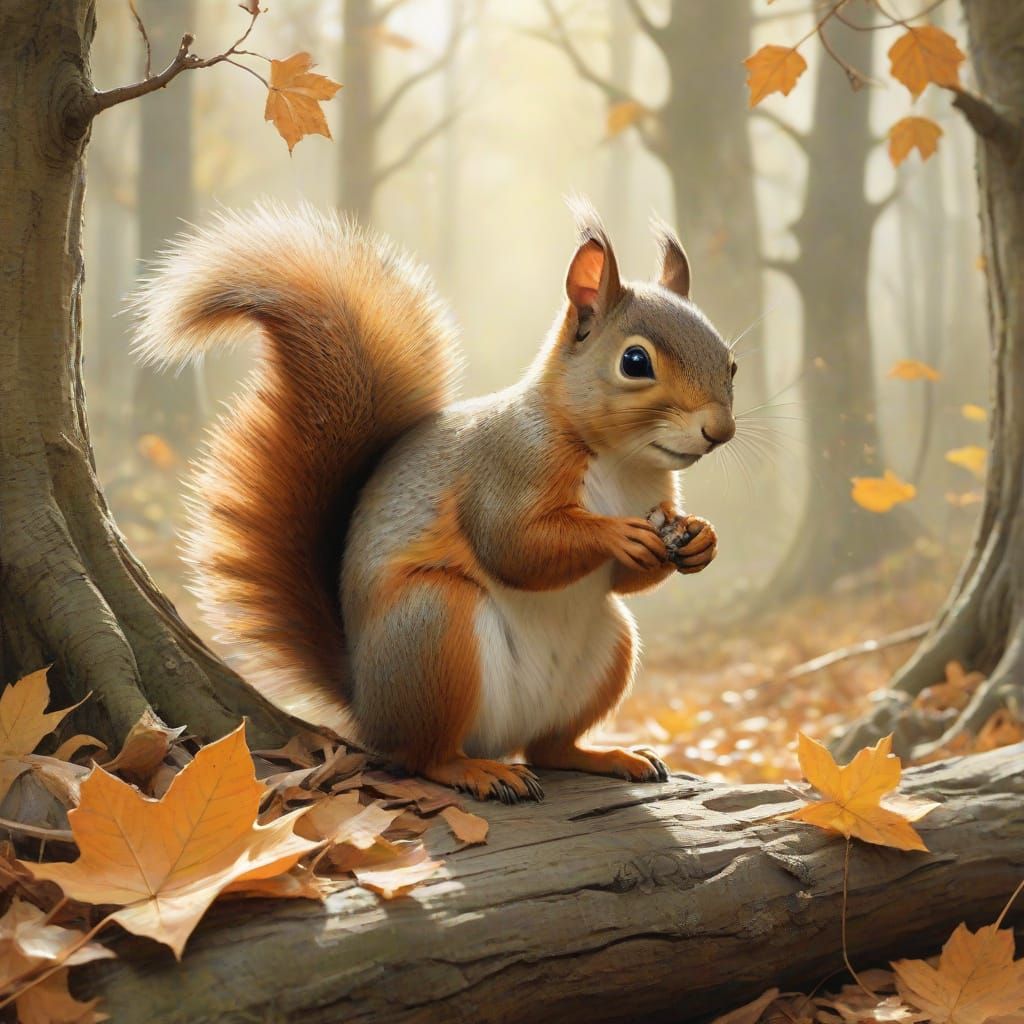 Whimsical Autumn Squirrel in Vibrant Watercolour