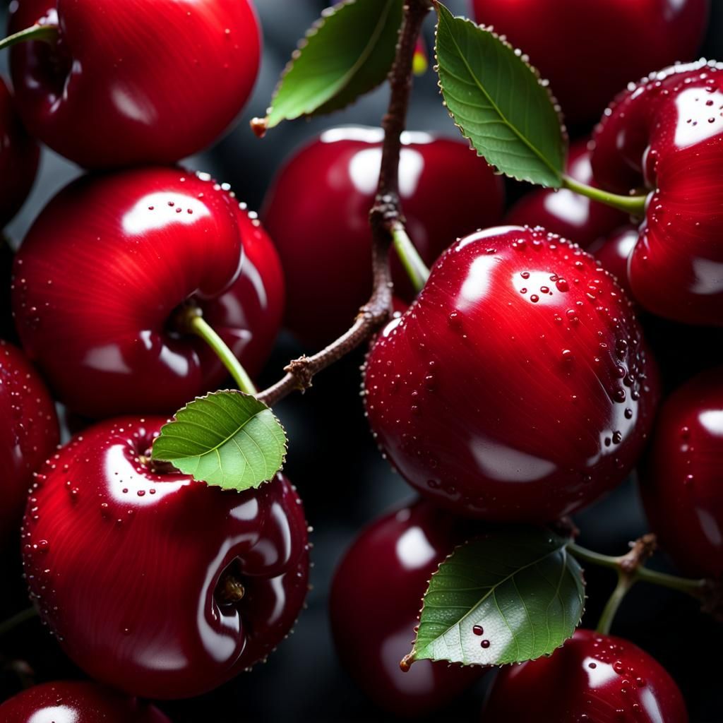 Macro Cherry: Detailed Matte Painting in Deep Color