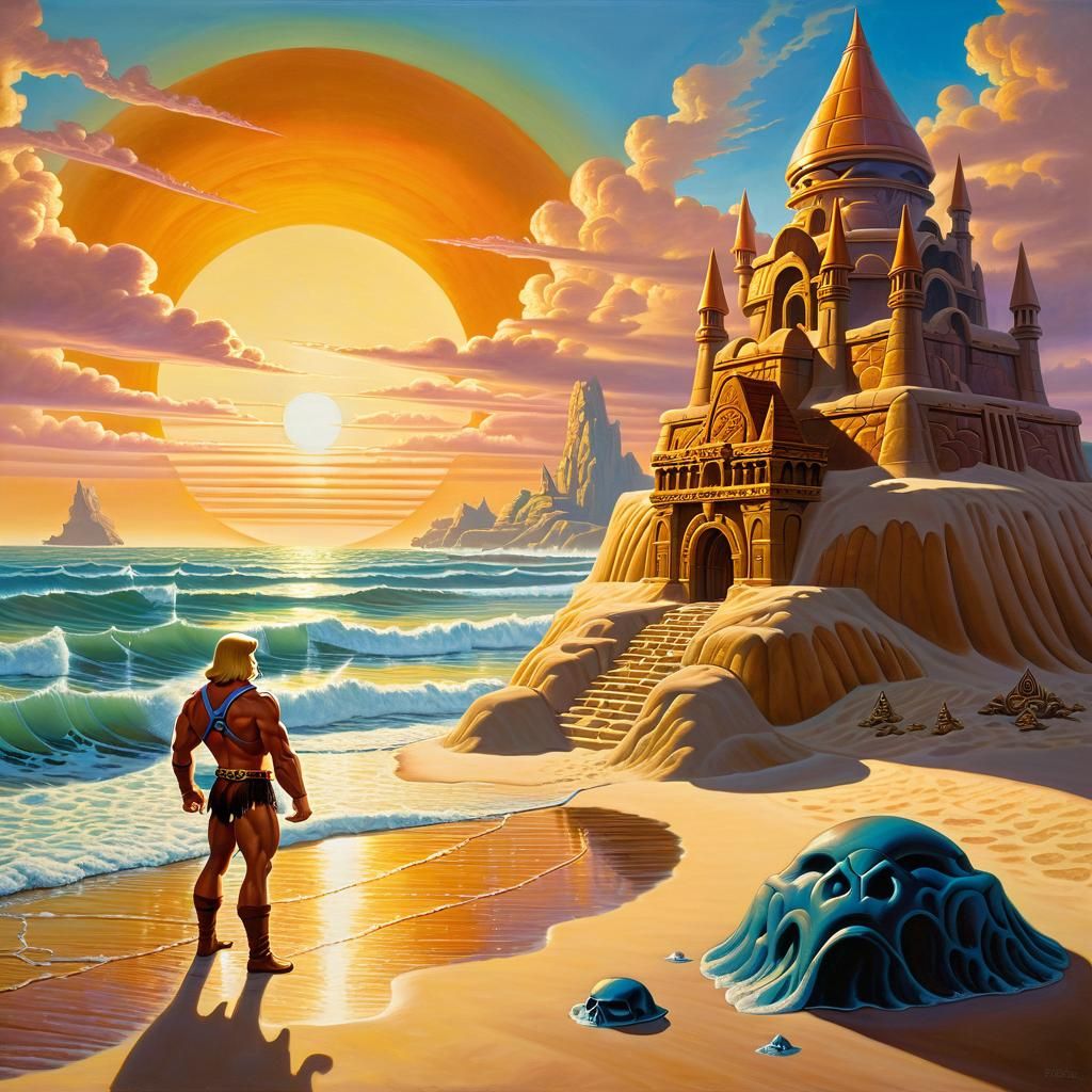 He-Man Builds Grayskull Sandcastle: Roger Dean Inspired Art