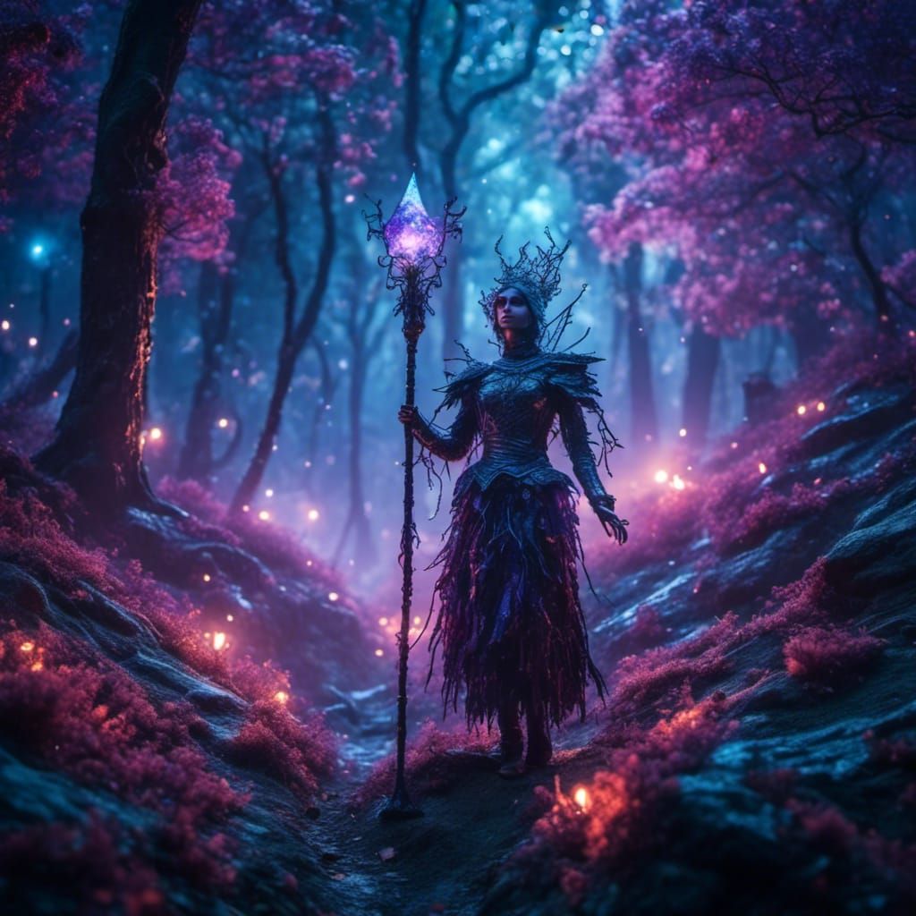 Eerie Staff in Haunted Forest: Dark Fantasy Art