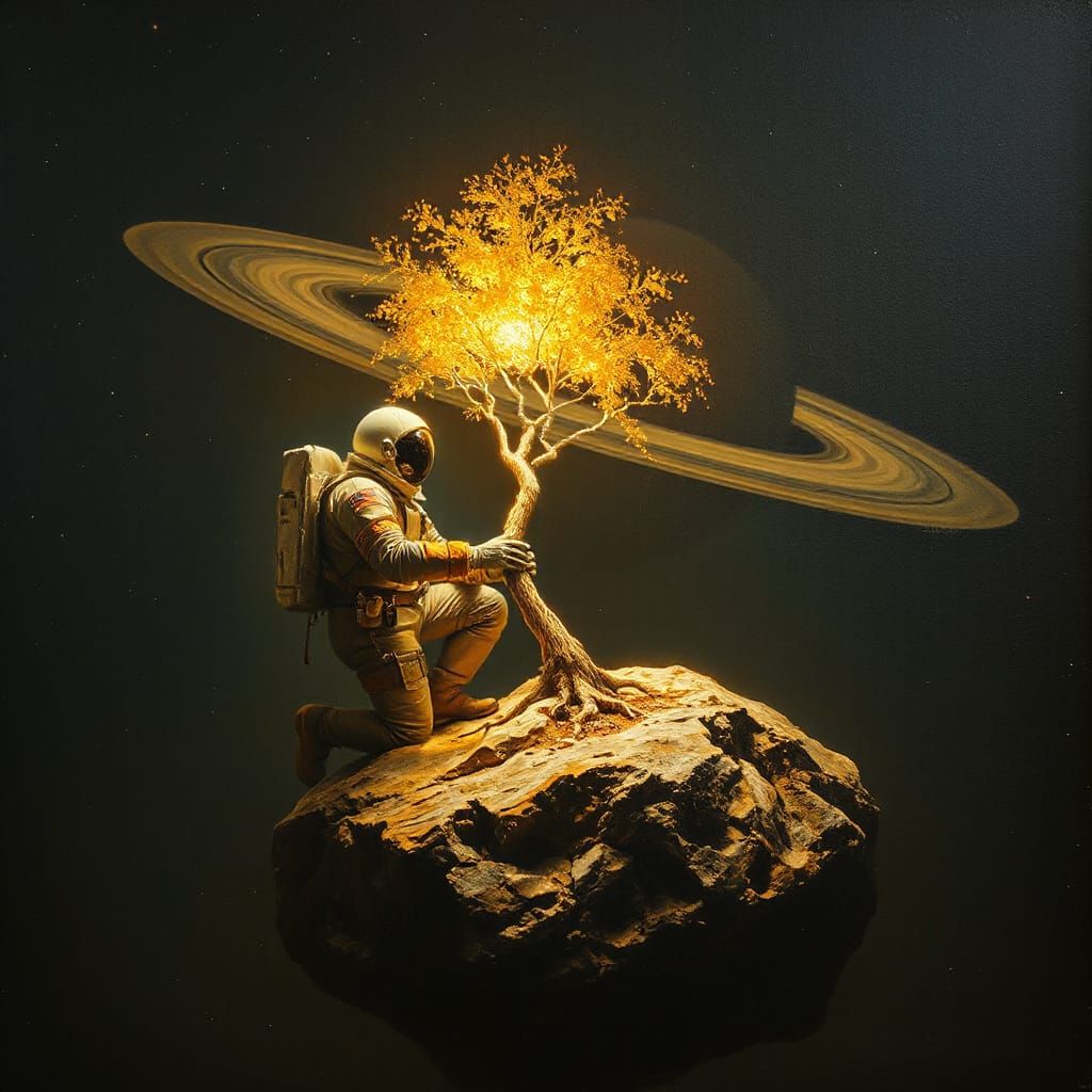 Baroque Astronaut Planted Tree in 17th-Century Cosmic Landsc...