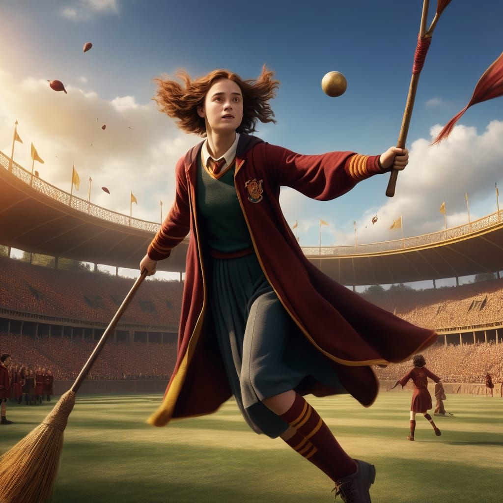 Gryffindor Seeker Tryout in Vibrant Magic Realism Style