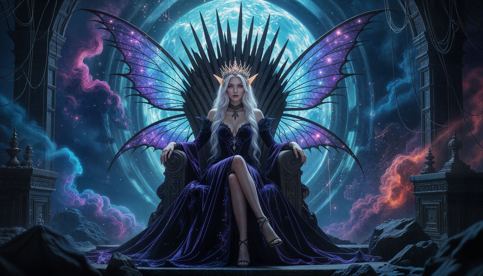 Gothic Fairy Queen on Asteroid Throne