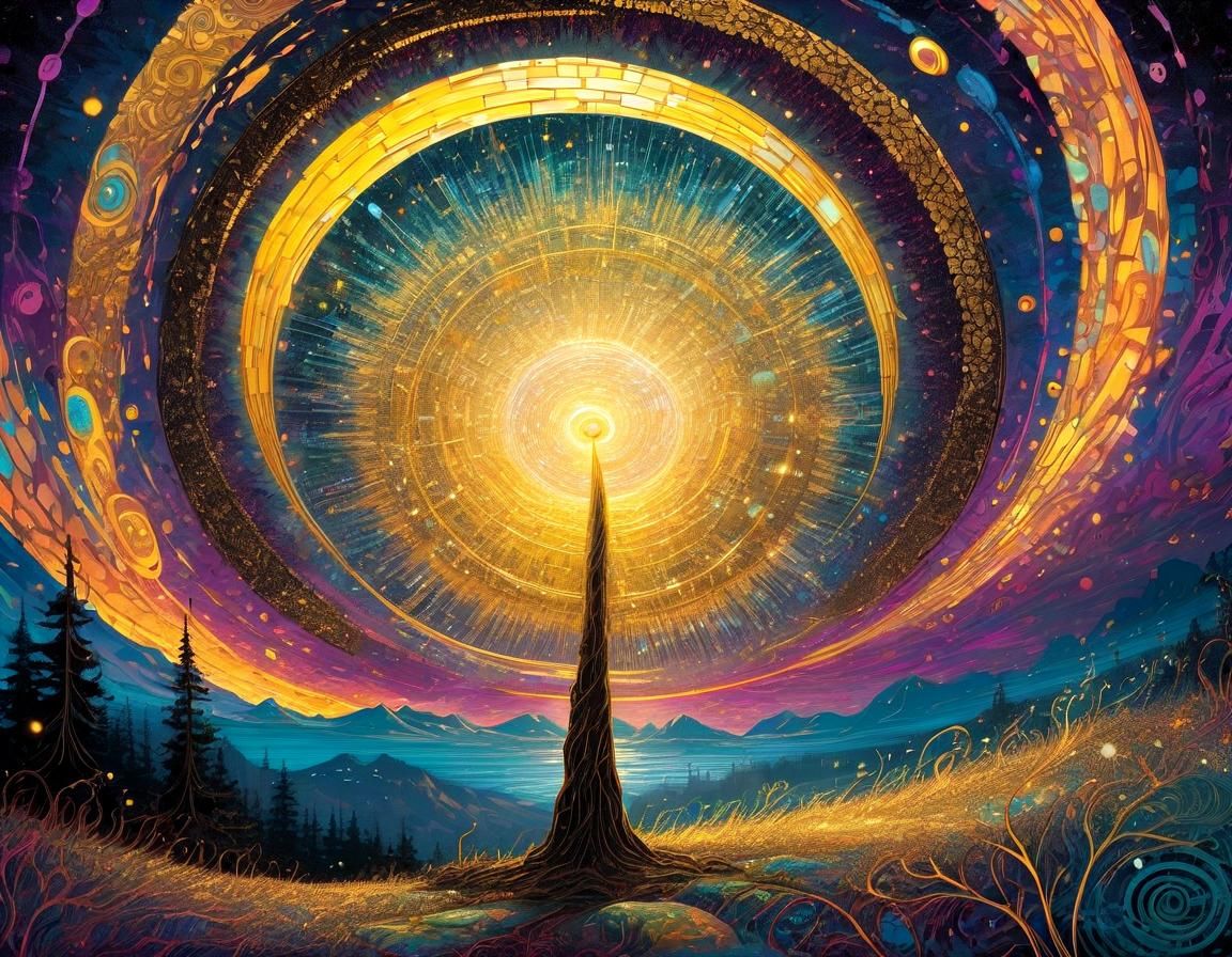 Psychedelic Cosmic Vortex Radiating Gold Light