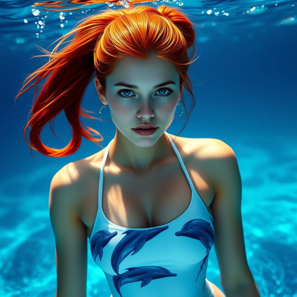 Sultry Mermaid Goddess in Vibrant Underwater Realm
