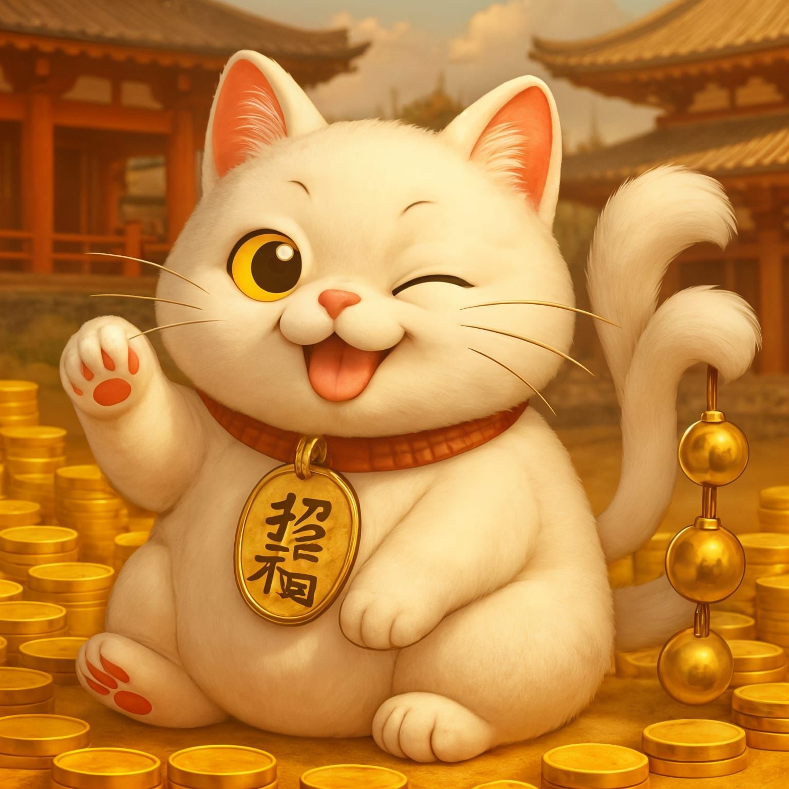 Lucky Cat Maneki-neko in Japanese Temple