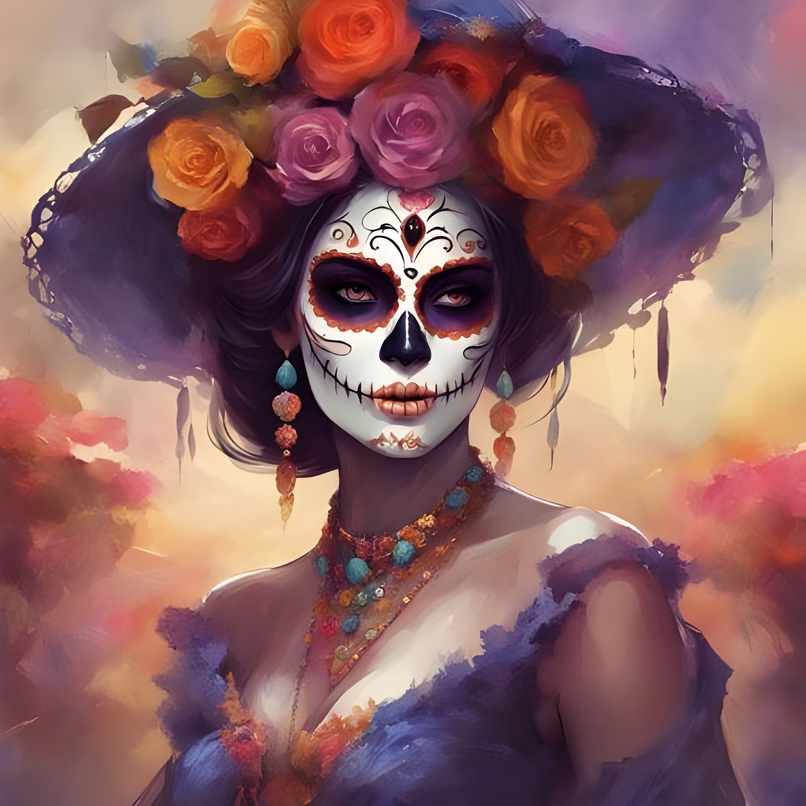 Dia de los Muertos Parade: Beautiful Woman in Royo Style