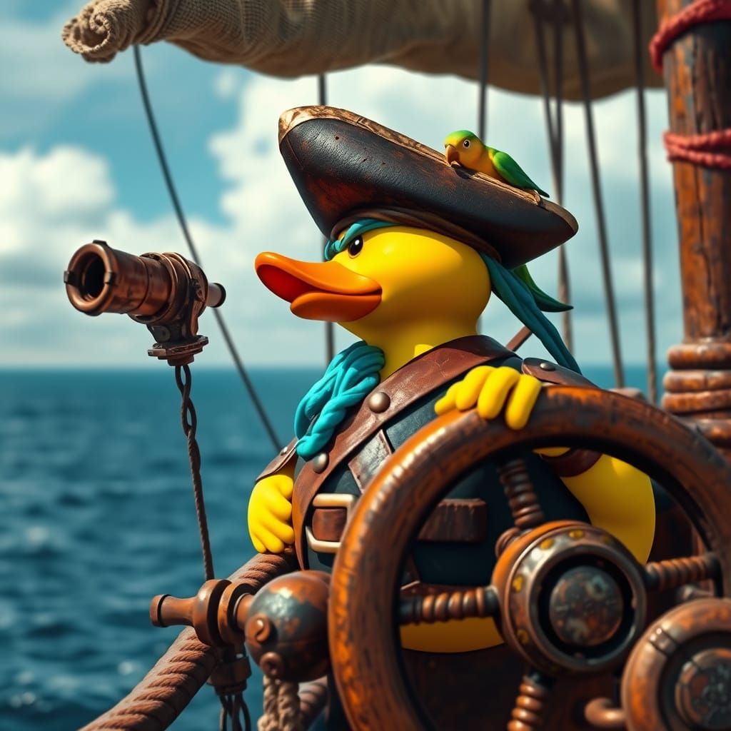 Rubber Pirate at the Helm