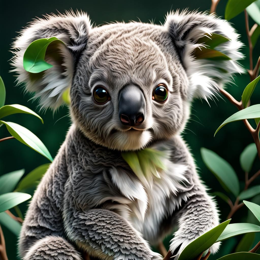 Adorable Koala Portrait with Green Eyes in 3D