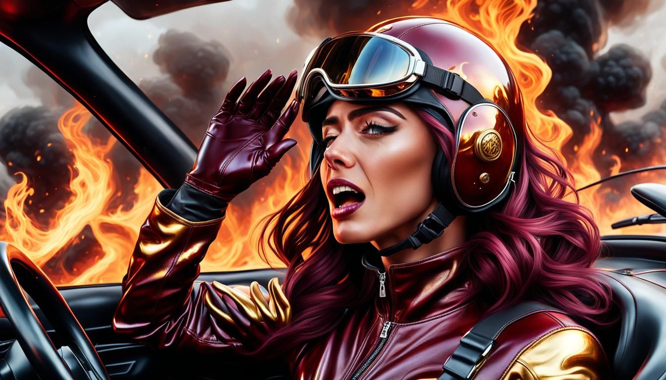 Burning Fear: Hyperrealistic Racing Car Tragedy