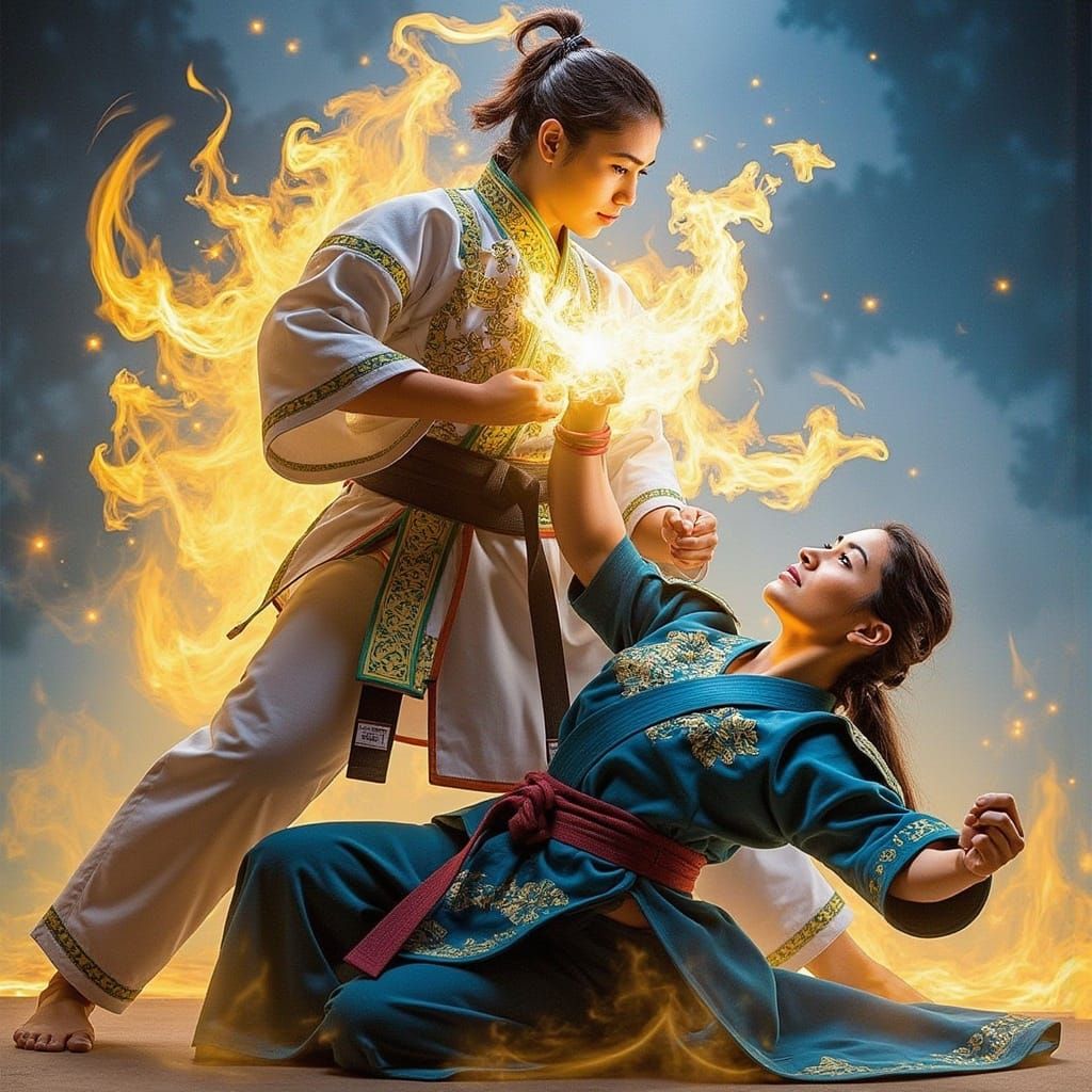 Martial Arts Warrior Triumph in Golden Splendor