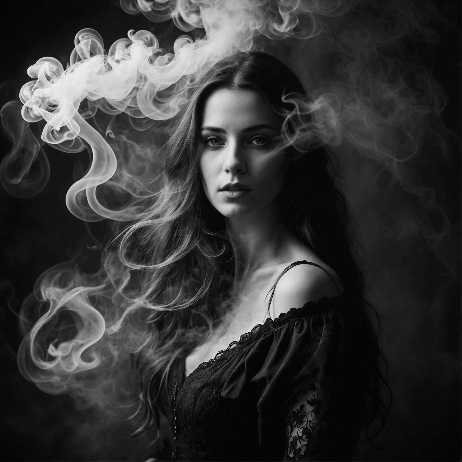 Atmospheric Portrait of Woman in Smoke