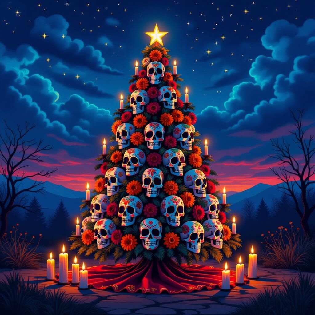 Day of the Dead Christmas Tree With Sugar Skulls