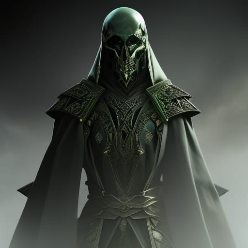 Necromancer with Glowing Eyes and Green Aura