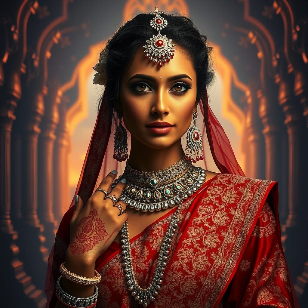 Hindu Princess in Mystical Palace, Hyper-Realistic HDR Portr...