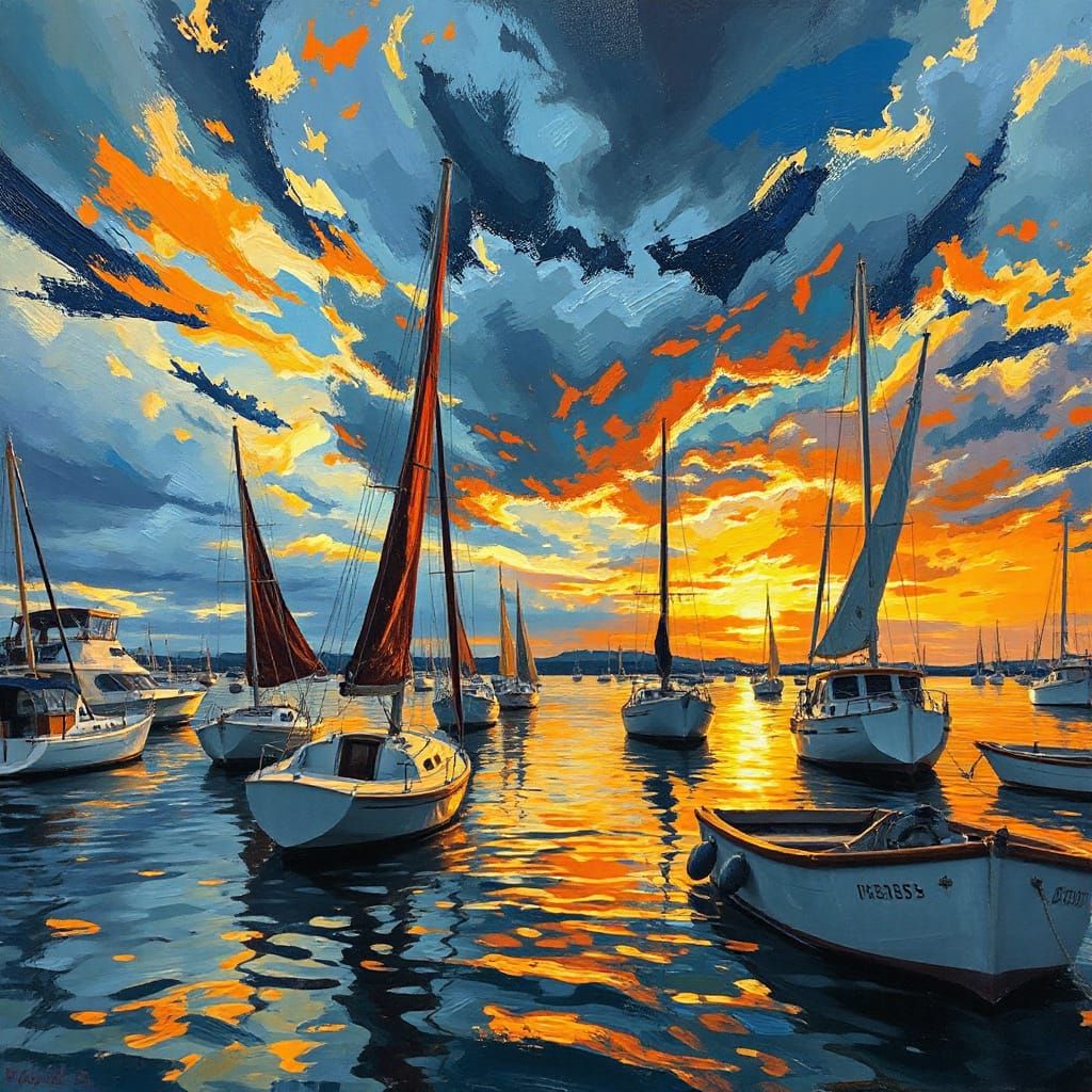 Harbor Sunset: Impressionistic Oil Painting After Storm