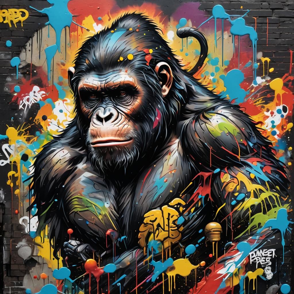 Colorful Kingdom of Planet of Apes Graffiti Art