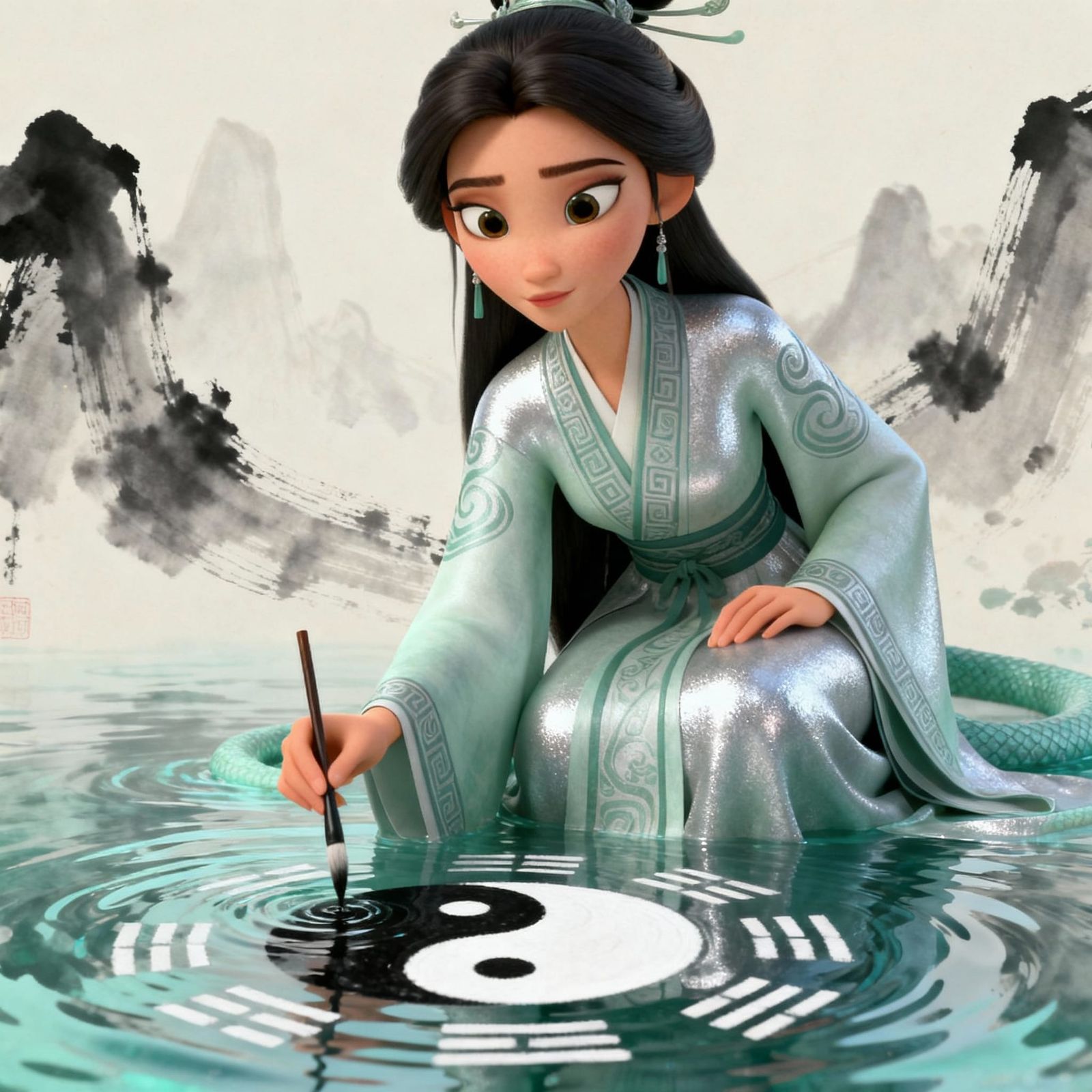 Nüwa in Song Dynasty Hanfu Painting Yin-Yang Symbols