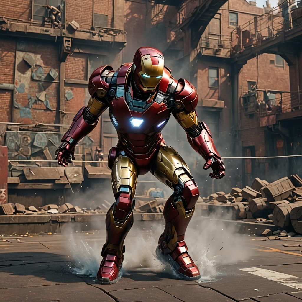 Iron Man Plays Tennis: Detailed Matte Painting